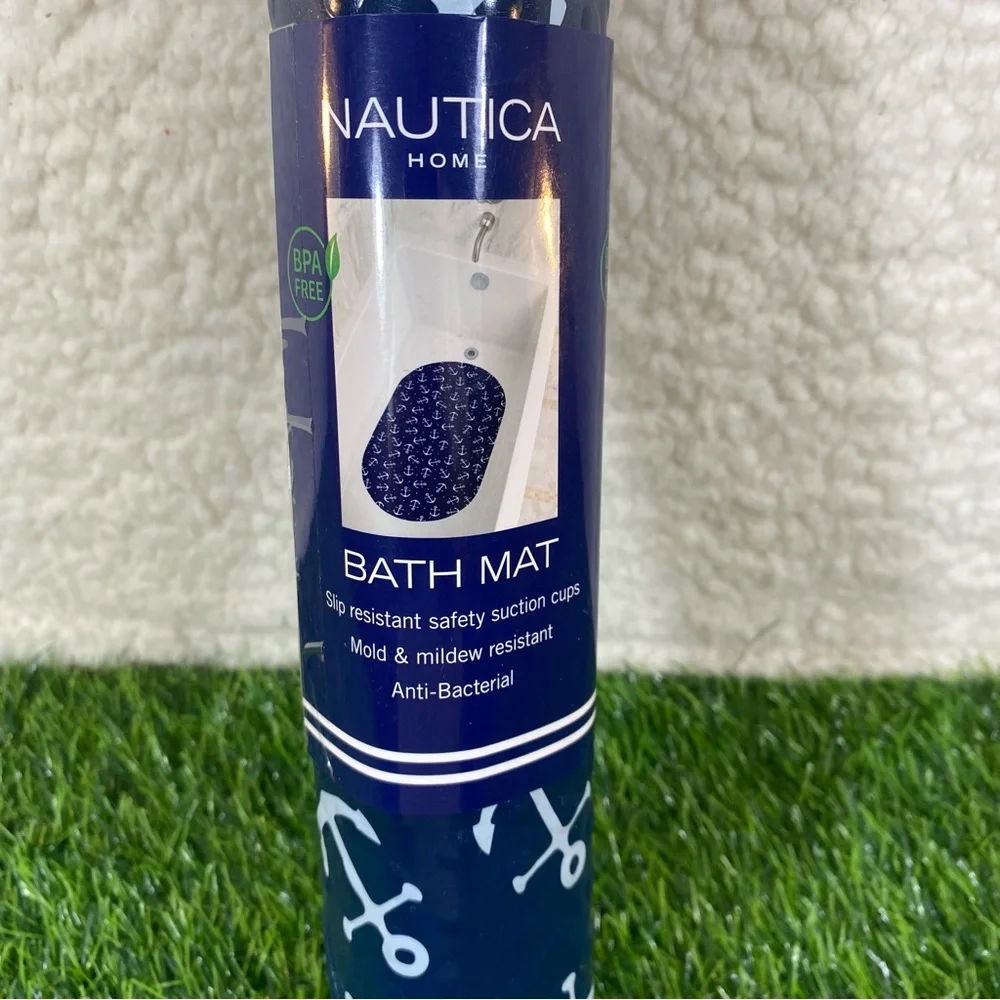 Nautica Dark Blue Anchor Bathtub Mat 27x15 in Anti-Bacterial Mildew Resistant
